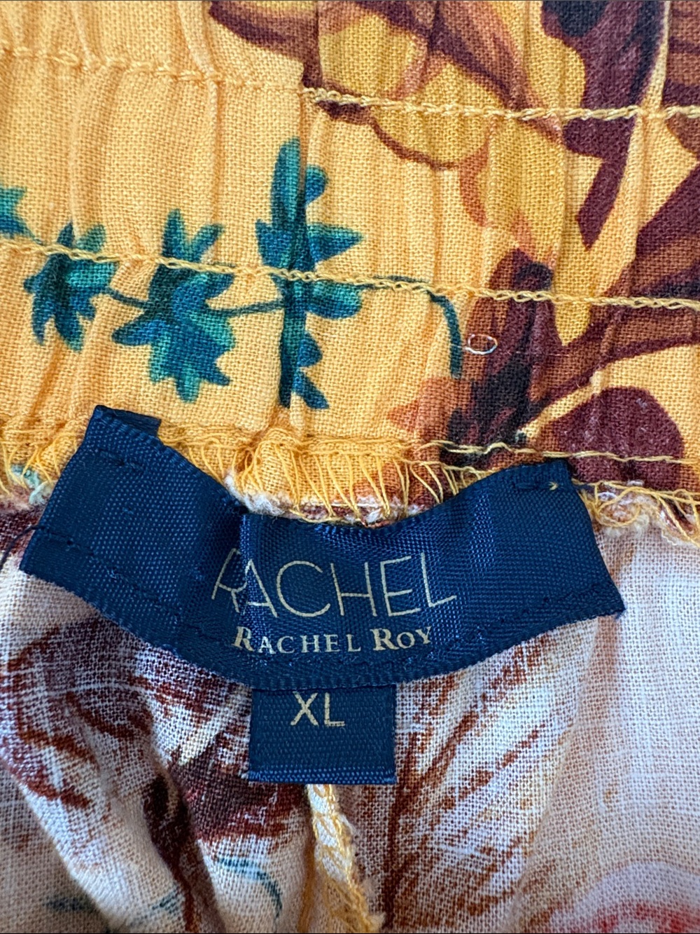 RACHEL Rachel Roy Linen Resort Mustard Yellow Tropical Wide Leg Pants SZ XL - Picture 3 of 9